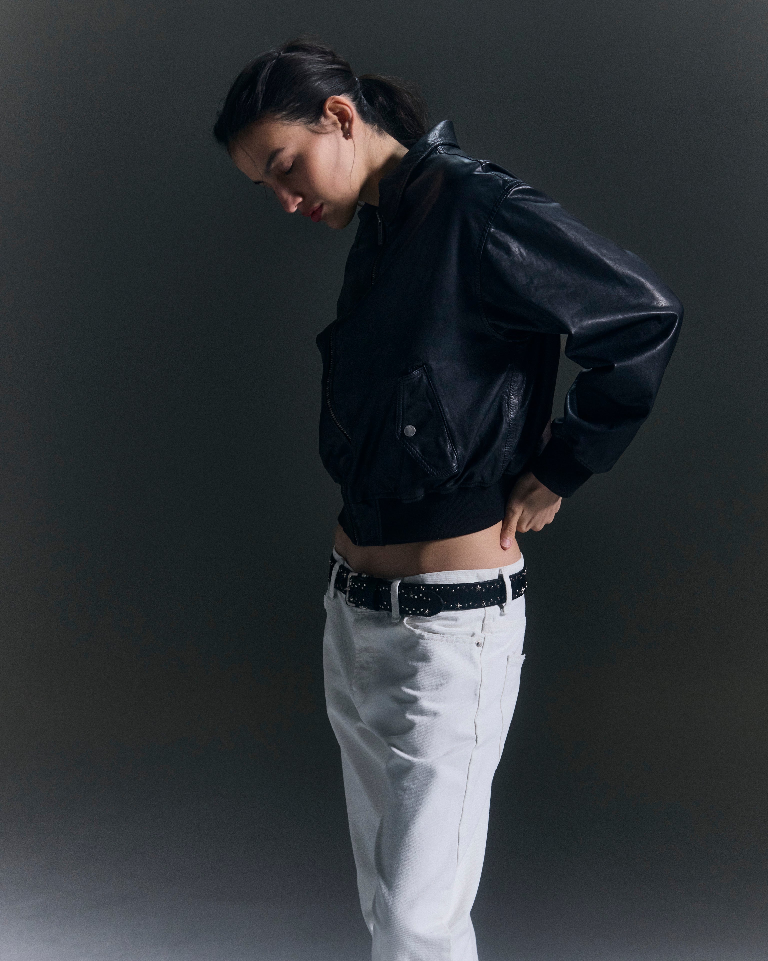 BOMBER AMBER CUERO - Negro / S