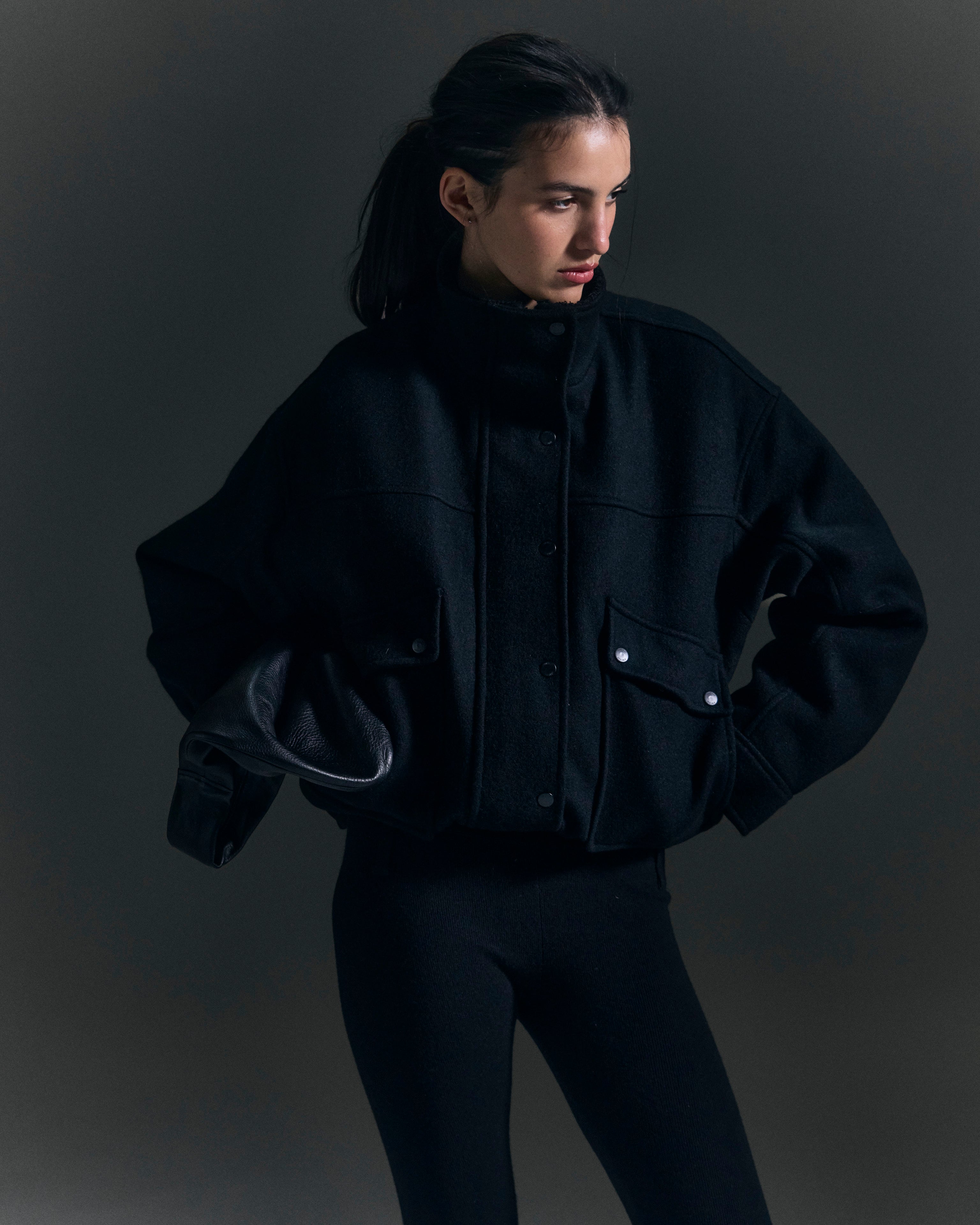 CAMPERA PAÑO - Negro / M