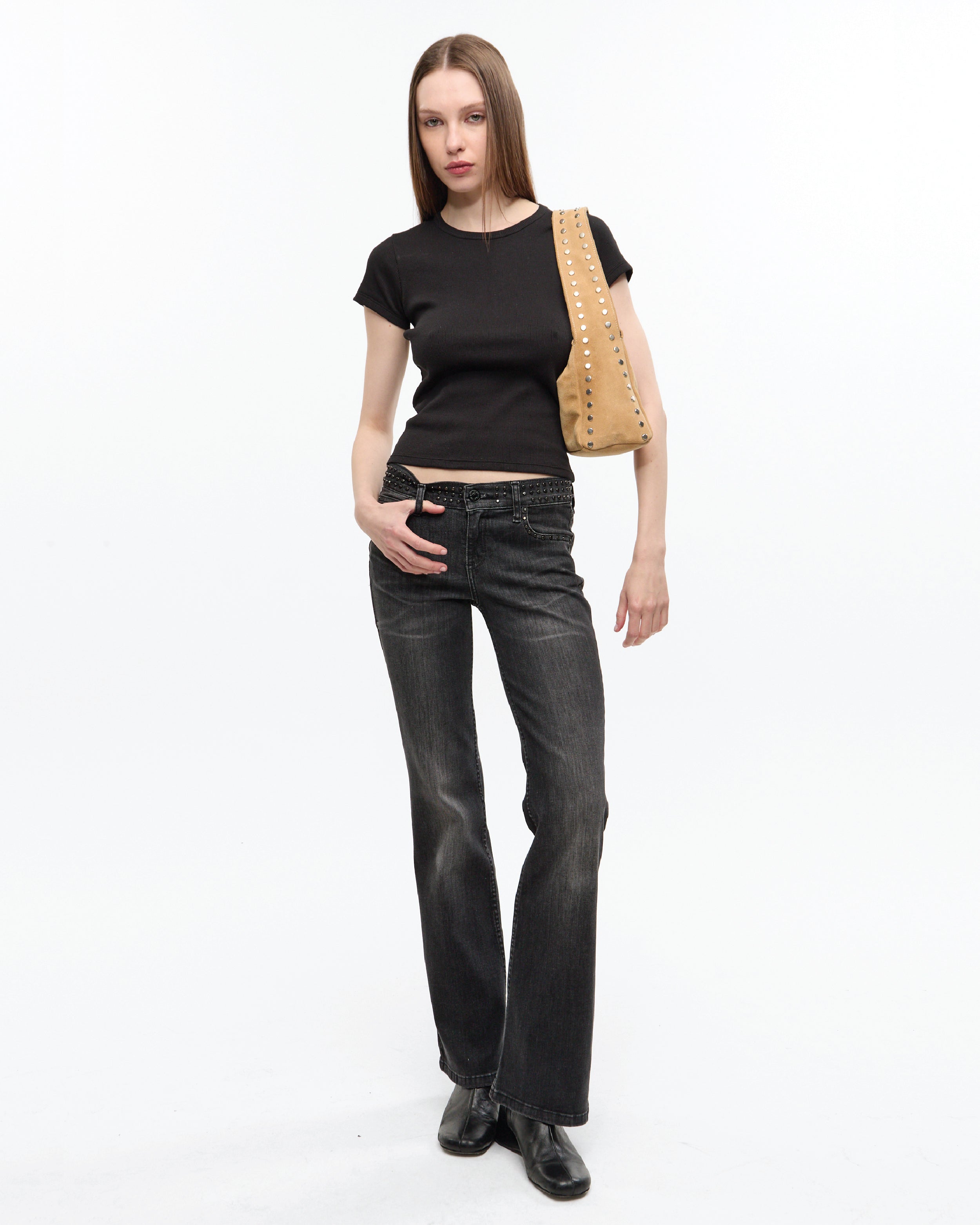 BOOTCUT LOW LOCAL BLACK STUDS - Worn Black / 24