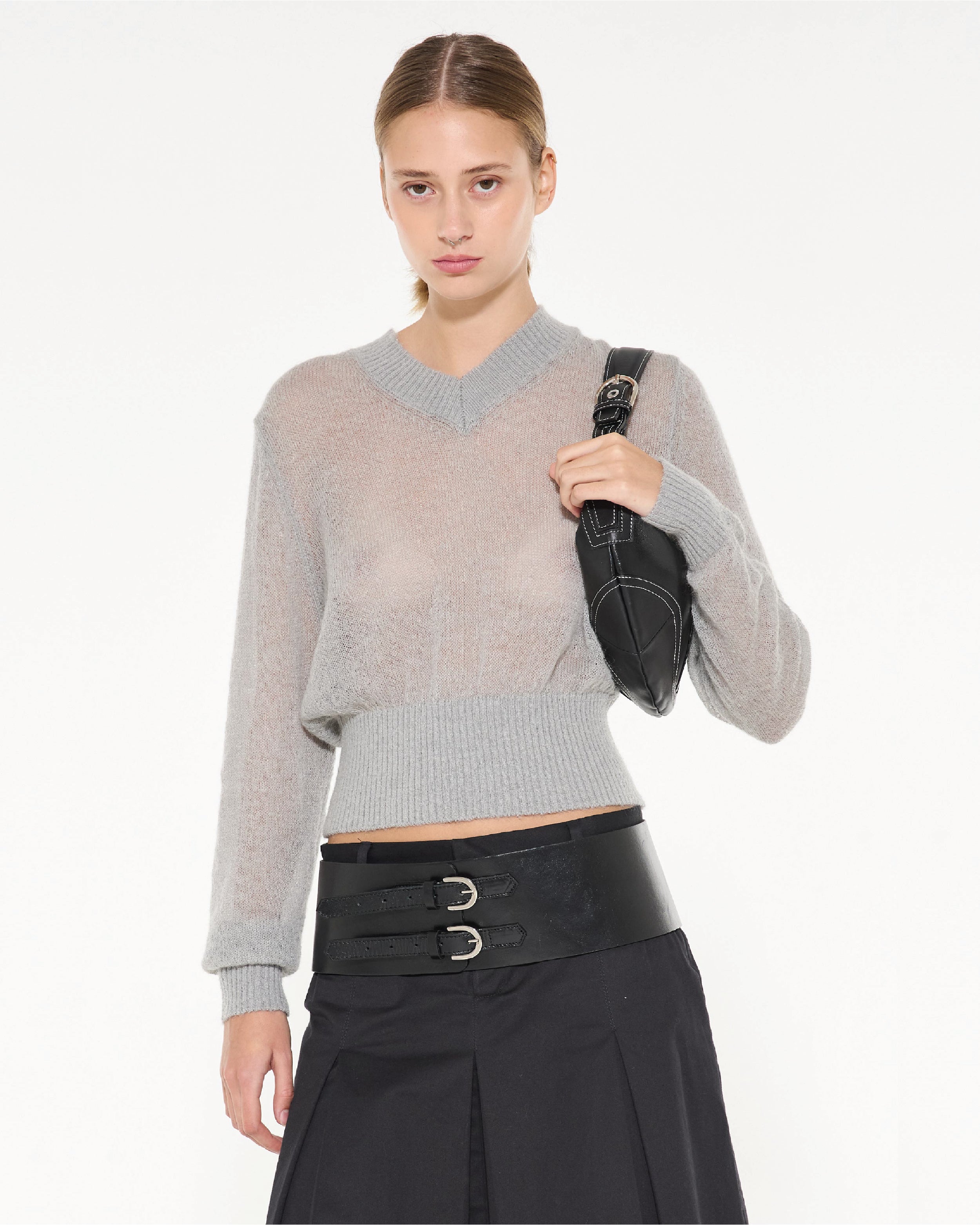 SWEATER V MOHAIR - Gris / S